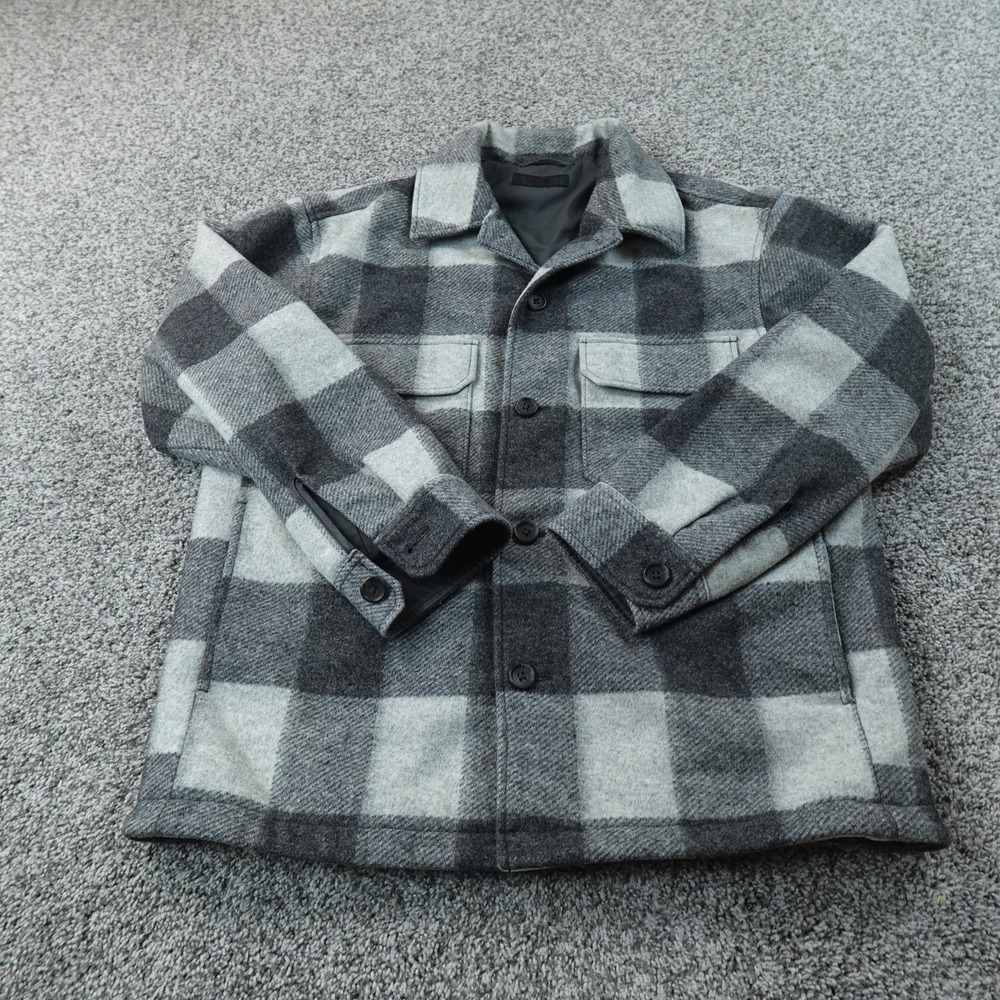 Uniqlo Jacket Mens L Gray Wool Plaid Flannel Lined Shacket Military Coat Outdoor